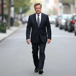 1 9 9 9 andy richter wearing a black suit and necktie walking down an empty street