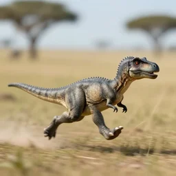 award winning photo by saul leiter of a tiny gray dinosaur running very fast in the savannah, motion blur, tiny gaussian blur, insanely detailed, insanely intricate, depth of field, low contrast, summer, wide aperture, action photography