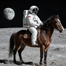 an astronaut riding a horse on the moon, photorealistic