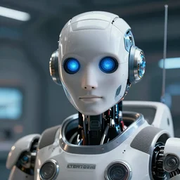 a portrait of a robot musician, robot eyes, ultra detailed, realistic concept art. spaceship pilot. sense of awe
