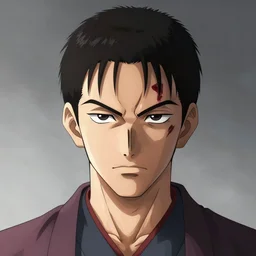 demon samurai , short hair, made by Yusuke Murata, Tomohiro Shimoguchi, Takeshi Obata, Masakazu Katsura, ArtStation, CGSociety, half mask, scar in one eye, detailed face, symmetrical face