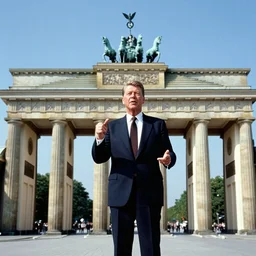 film still of ronald reagan speech. 1 9 8 7 berlin brandenburg gate in mid summer, 8 k