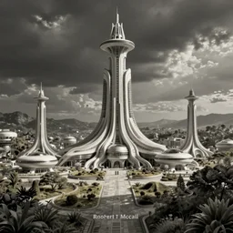 desaturated photorealistic image of a retro futurism, solarpunk, biopunk, naturecore, by robert mccall
