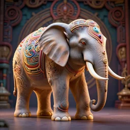 a photo - real delicate sculpture of an ornate detailed elephant in front of an intricate background by aj fosik, micro detail, backlit lighting, octane renderer, colourful, physically based rendering, tribal art, trending on cgsociety