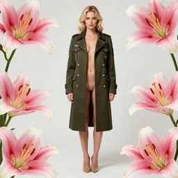 a beautiful fashion blond woman, full - body portrait, military coat, without underwear, revealing outfit, symmetrical, maximalist, lily frame, art by ilya kuvshinov, rossdraws, sharp focus, art by wlop and artgerm, extreme detail, detailed drawing, hyper detailed face