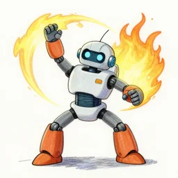 a drawing of a robot performing a kamehameha made by a kid