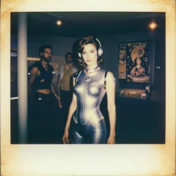 fallout 5, a charred vintage polaroid analogue pre - war photo of a beautiful retro futuristic dressed charismatic female brunette protagonist, warm azure tones, heavy lensflare, colour bleed, film grain, depth of field, jules bastien - lepage, rudolph belarski, johfra bosschart, alexandre cabanel