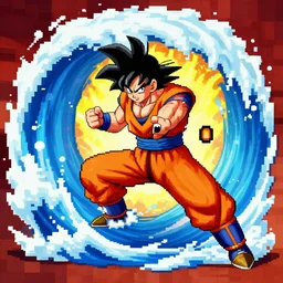 pixel art, pixel game, goku charging up a kamehameha wave, video game, accurately detailed, high quality