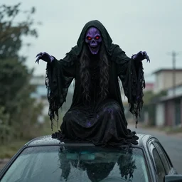 a ghoul on top of a car