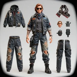 anne winters as a wanderer with tattooed arms and legs wearing a scratched and partially ripped aviator outfit full of patches, sometimes wearing a scarf and aviator glasses, character sheet, details, props, concept design, contrast, hot toys, kim jung gi, greg rutkowski, zabrocki, karlkka, jayison devadas, trending on artstation, 8 k, ultra wide angle, pincushion lens effect