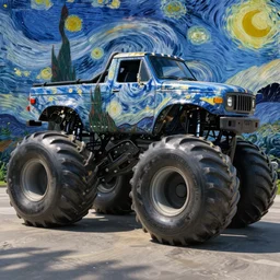 monster truck, painted by van gogh