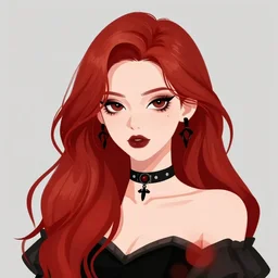 a vector based illustration of a sexy redhead gothic girl, head and shoulders shot, by sachin teng and loish, vibrant, vector art, award winning, stunning, trending on art station, highly detailed
