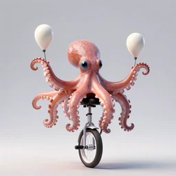 a juggling octopus on a unicycle, octane render