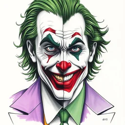 bilateral half split portrait, walter white, the joker, color ink drawing