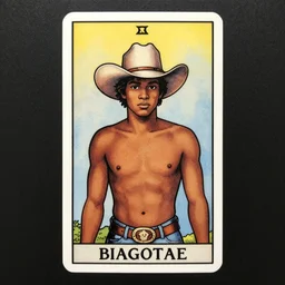 a beautiful tarot card of a shirtless dark-skinned man in a cowboy hat and wool poncho, homoerotic, art deco, art nouveau, trending on artstation