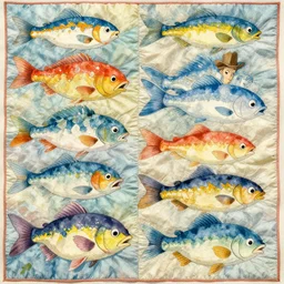 very detailed, ilya kuvshinov, mcbess, rutkowski, watercolor pixar quilt ghibli illustration of fish, colorful, deep shadows, astrophotography, highly detailed, wide shot