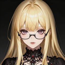 blonde haired with bangs gothic magical girl anime character with glasses screenshot, anime, intricate, sharp focus, illustration, highly detailed, digital painting, cell shaded, concept art, matte, art by ilya kuvshinov and kyoto animation and wlop, anime character by mappa, ruan jia and greg rutkowski, studio quality, masterpiece