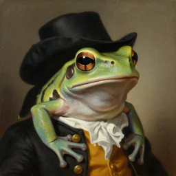 a head and shoulders portrait painting of an anthropomorphic!!!!!!!!!! amazon milk frog!!!!!!!!!! wearing a colonial outfit without a hat looking off camera, a character portrait, neoclassicism, oil on canvas, soft focus