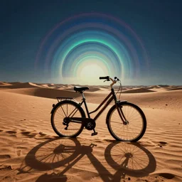 a bicycle in the desert, dramatic psychedelic indie photography