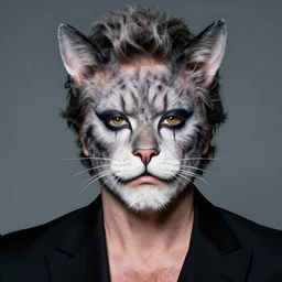 Mauricio Macri in Elaborate Cat Man Makeup and prosthetics designed by Rick Baker, Hyperreal, Head Shots Photographed in the Style of Annie Leibovitz, Studio Lighting