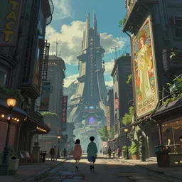 Tlingit Maori cyberpunk city street scene by Greg Rutkowski, Alphonse Mucha, Anato Finnstark, and Studio Ghibli