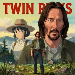Twin Peaks poster artwork by Michael Whelan and Tomer Hanuka, Rendering of Keanu Reeves is the local sherif in Twin Peaks, full of details, by Makoto Shinkai and thomas kinkade, Matte painting, trending on artstation and unreal engine