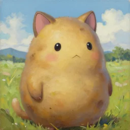 a landscape painting of a furry potato with cat ears, neko potato, close up, oil on canvas, artstation, by junji ito, octane render