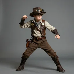 (((((portrait of boy dressed as steampunk explorer in an actionpose . muted colors.))))) by Jean-Baptiste Monge !!!!!!!!!!!!!!!!!!!!!!!!!!!