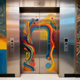 photograph of a psychedelic elevator doors