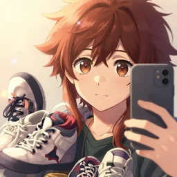 closeup portrait of ochaco uraraka from my hero academia taking a selfie with her shoe collection, comfy, lofi, gentle, anime, intricate, sharp focus, lens flare, bloom, illustration, highly detailed, digital painting, concept art, matte, art by ruan jia and wlop and greg rutkowski, masterpiece