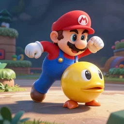 super mario stomping goomba nintendo switch render
