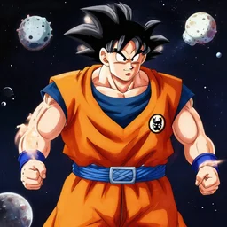 Ultra Instinct Ron Swanson in space in the style of Dragon Ball Z