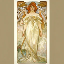 a tender full body portrait of elisha cuthbert by alphonse mucha