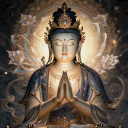 photo of boundless pure flower eyes bodhisattva, praying meditating, intricate, elegant, dynamic lighting, detailed, trending, 4 k uhd, in the style of wlop!!! and android jones and artgerm and yoshitaka amano