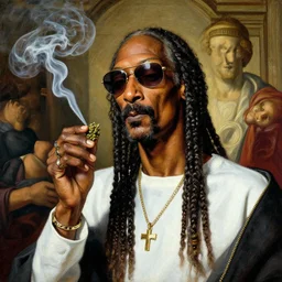 snoop dog smoking weed, religious painting by michelangelo, beautiful painting, weed, snoop dog album cover inspired