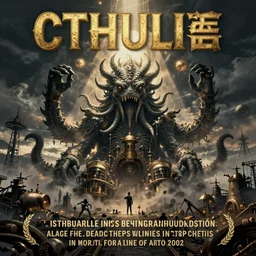 propaganda poster from a steampunk setting, warning of cthulhu