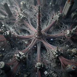 a beautiful detailed photorealistic render of an ultra intricated miniature cyber diorama of a 3 d endless fractal, ramifications of voronoi and cables, digital cobweb style procedural architecture, by zhelong xu, tsutomu nihei and mandelbrot trending on artstation aerial view, ultrawide angle, micro details, hyperrealistic, desaturated, polarizer filter, cinematic lighting, cryengine, 8 k, cyberpunk machinery, neotokyo
