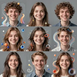 portraits, groups of happy humans creating detailed flow of beautiful digital objects, text morphing into objects, highly detailed, super realistic, perfect lighting pixel sorting, style sheet