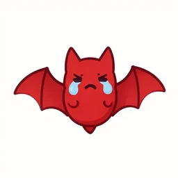 2 d logo, cute red bat that is crying, line art