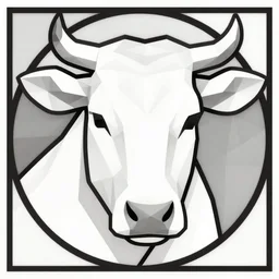 an art nouveau portrait of a cow head, low poly outlines, connecting lines, black on white, line art
