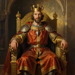 A portrait of Mr. Bean depicted as a medieval king on throne, atmospheric lighting, painted, intricate, volumetric lighting, beautiful, rich deep colours masterpiece, golden hour, sharp focus, ultra detailed, by Leesha Hannigan, Ross Tran, Thierry Doizon, Kai Carpenter, Ignacio Fernández Ríos