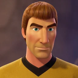 captain kirk from star trek in a still from a disney movie, from disney's tangled. beautiful character art, high quality, detailed face