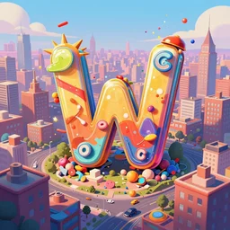 a messy vibrant cartoon of a city scene made up of the alphabet, capital letters, abc, digital painting, artstation, concept art, smooth, prismatic