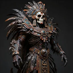 frustrated cthulu creature, intricate, dia de los muertos, skull mask, aztec ultra detailed feathered dress 4 k resolution, octane render, photorealism, fantasy, greg rutkowski