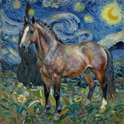 a painting of a horse, by ( ( vincent van gogh ) ) claude monet