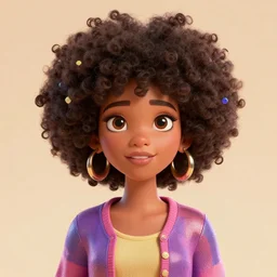 a centered render of a groovy super cool afro disco girl from the seventies, by dreamworks, by pixar, by viktoria gavrilenko, by leticia gillett, perfect face, artstation, 3 d, 8 k