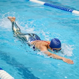 Mermaid practicing her swimming, highly detailed, realistic