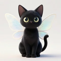 cute, full body, female, anime style, a salem black cat girl with fairy wings, large eyes, beautiful lighting, sharp focus, simple background, creative