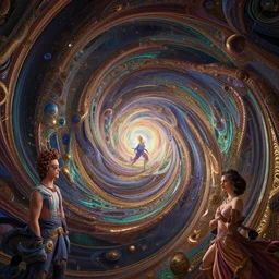 a psychedelic realm twisting in on itself at the edge of reality and time, in the style of mario martinez and dennis konstantin and amanda sage, lush, sumptuous, exquisite, elegant, elaborate, rich, ray traced, global illumination, artstation