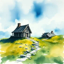 small centered on watercolor paper, paint brush strokes, abstract watercolor painting of ancient viking house ruins, cinematic light, national romanticism by hans dahl, by jesper ejsing, by anders zorn, by greg rutkowski, by greg manchess, by tyler edlin
